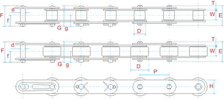 Схема: Цепь конвейерная C2082H с прикреплением (attachment) тип SA