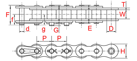 Схема: Цепь DID 24A-1 с изогнутыми прикреплениями на одном боку